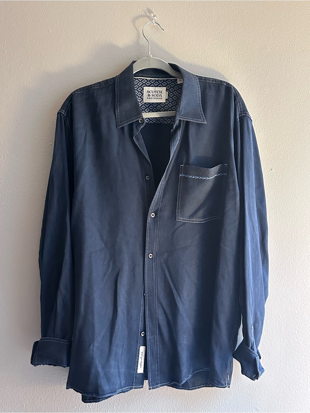 Scotch & Soda Amsterdam Button-Up Shirt | Navy Blue Contrast Stitch | Women’s